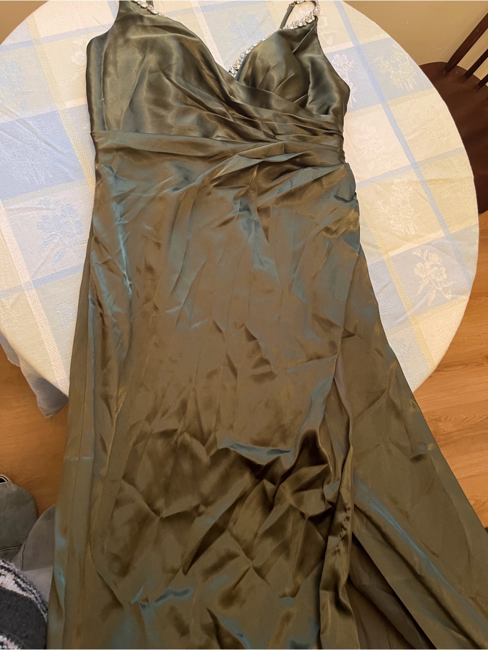 Olive Satin Slip Dress
